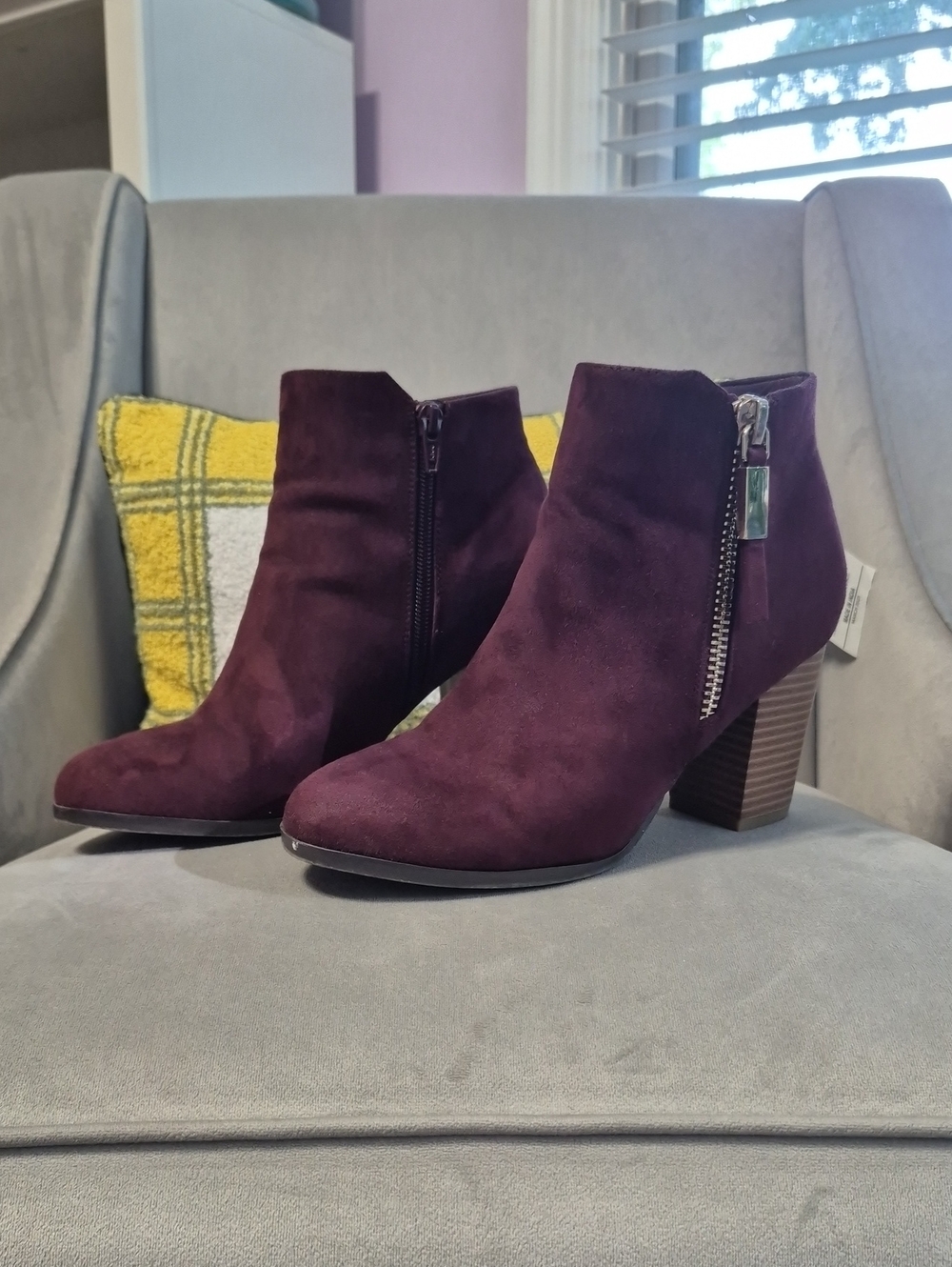 APT 9 Women's Burgundy Suede Ankle Booties with Gold Side Zip